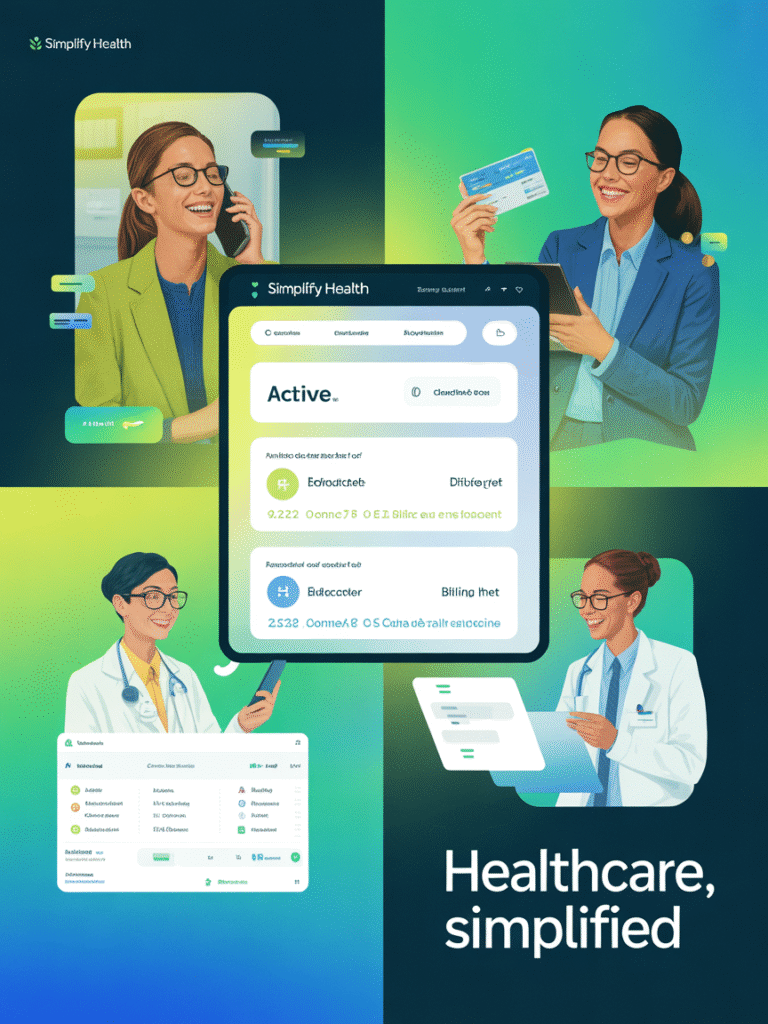 Healthcare staff verifying patient insurance eligibility on-screen with a concerned patient nearby